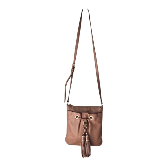 Michael Kors Leather Crossbody Bag Women's Brown Pebble Tassels Logo Small - Picture 2 of 16